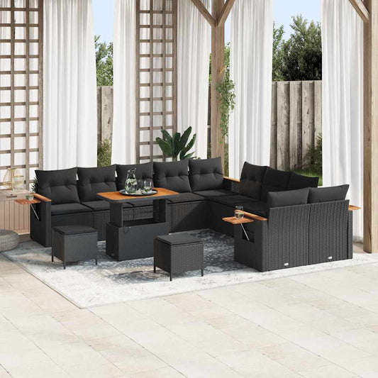 Conjunto de Sofá de Jardim 13 pcs Preto Rattan Sintético