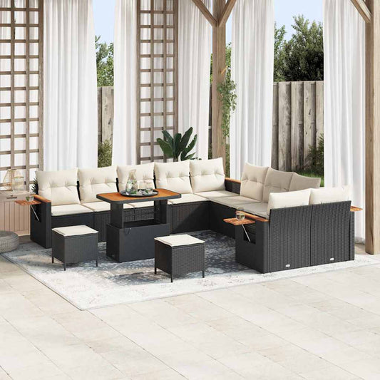 Conjunto de Sofá de Jardim 13 pcs Preto Rattan Sintético