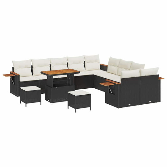 Conjunto de Sofá de Jardim 13 pcs Preto Rattan Sintético