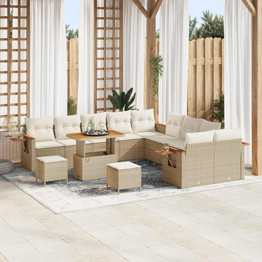 Conjunto de Sofá de Jardim 13 pcs Bege Rattan Sintético