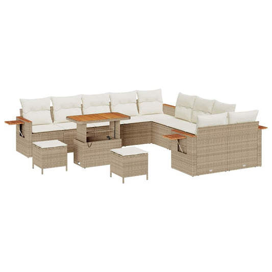 Conjunto de Sofá de Jardim 13 pcs Bege Rattan Sintético