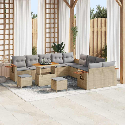 Conjunto de Sofá de Jardim 13 pcs Bege Rattan Sintético