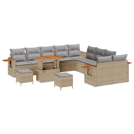 Conjunto de Sofá de Jardim 13 pcs Bege Rattan Sintético