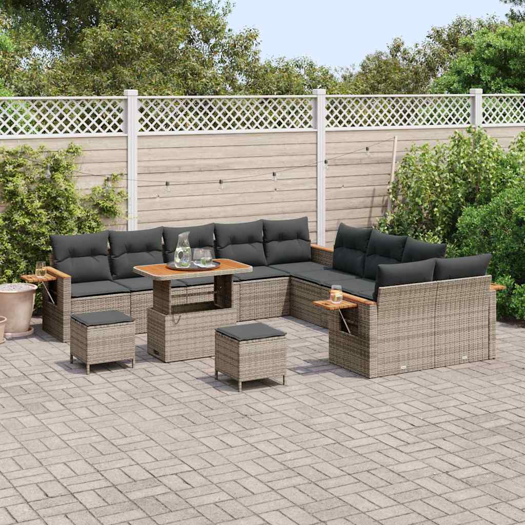 Conjunto de Sofá de Jardim 13 pcs Cinzeto Rattan Sintético