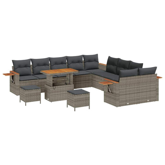 Conjunto de Sofá de Jardim 13 pcs Cinzeto Rattan Sintético