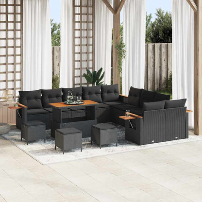 Conjunto de Sofá de Jardim 14 pcs Preto Rattan Sintético