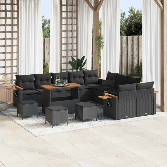 Conjunto de Sofá de Jardim 14 pcs Preto Rattan Sintético