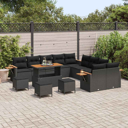 Conjunto de Sofá de Jardim 14 pcs Preto Rattan Sintético