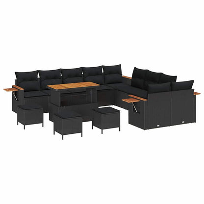 Conjunto de Sofá de Jardim 14 pcs Preto Rattan Sintético