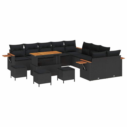 Conjunto de Sofá de Jardim 14 pcs Preto Rattan Sintético