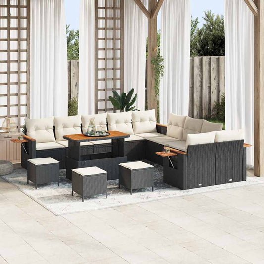 Conjunto de Sofá de Jardim 14 pcs Preto Rattan Sintético