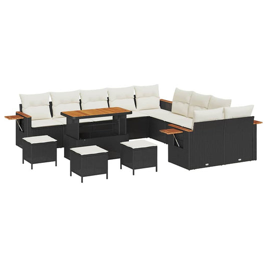 Conjunto de Sofá de Jardim 14 pcs Preto Rattan Sintético