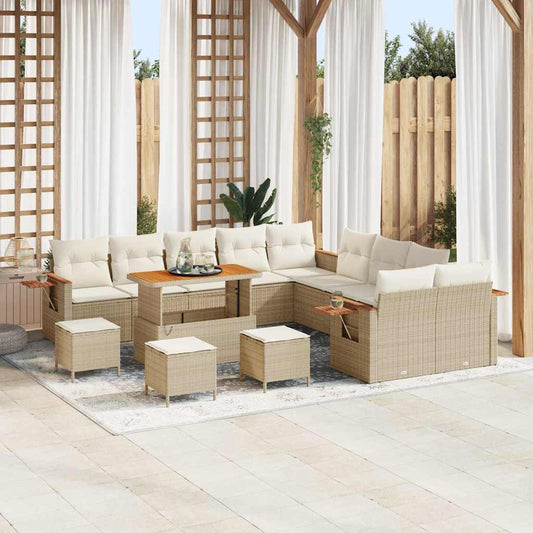 Conjunto de Sofá de Jardim 14 pcs Bege Rattan Sintético