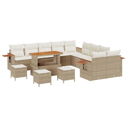 Conjunto de Sofá de Jardim 14 pcs Bege Rattan Sintético