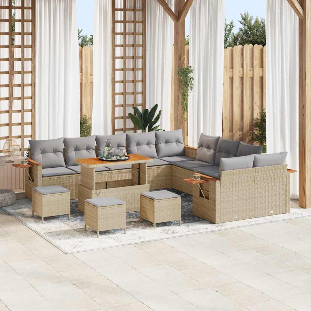Conjunto de Sofá de Jardim 14 pcs Bege Rattan Sintético