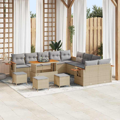 Conjunto de Sofá de Jardim 14 pcs Bege Rattan Sintético