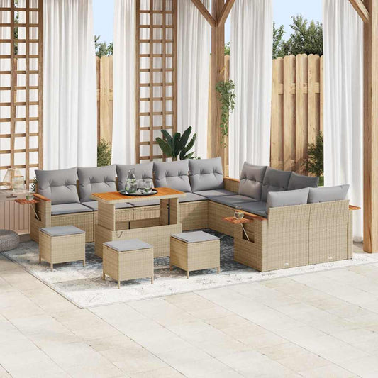 Conjunto de Sofá de Jardim 14 pcs Bege Rattan Sintético