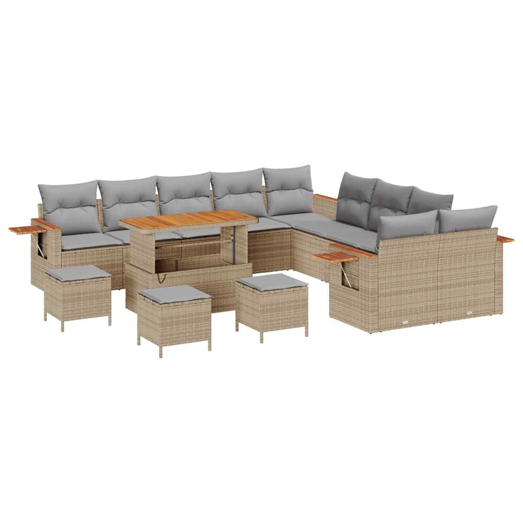 Conjunto de Sofá de Jardim 14 pcs Bege Rattan Sintético