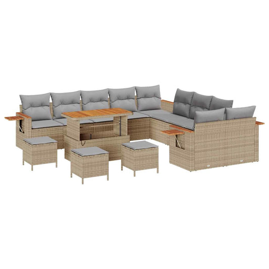 Conjunto de Sofá de Jardim 14 pcs Bege Rattan Sintético