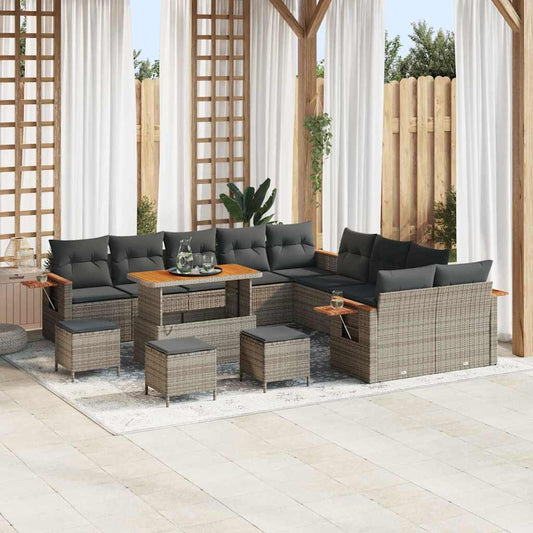 Conjunto de Sofá de Jardim 14 pcs Cinzeto Rattan Sintético