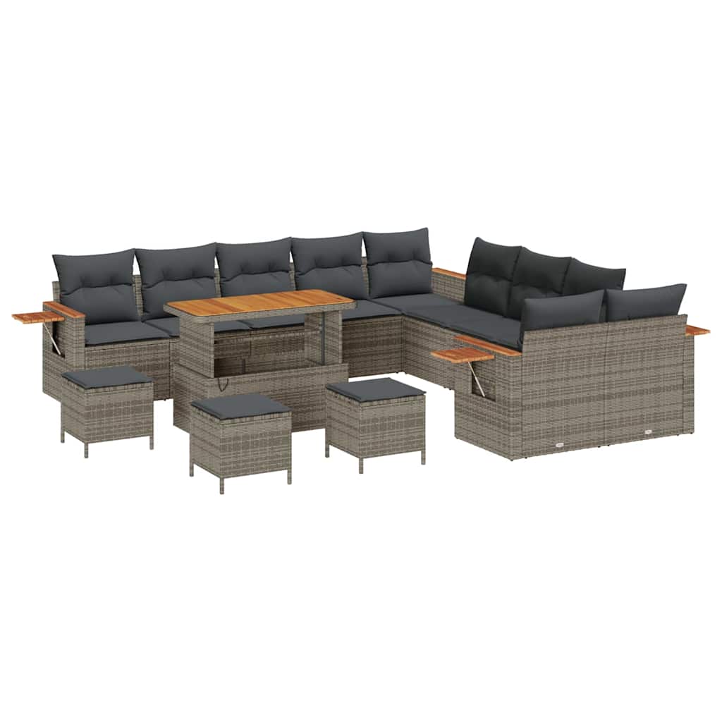 Conjunto de Sofá de Jardim 14 pcs Cinzeto Rattan Sintético