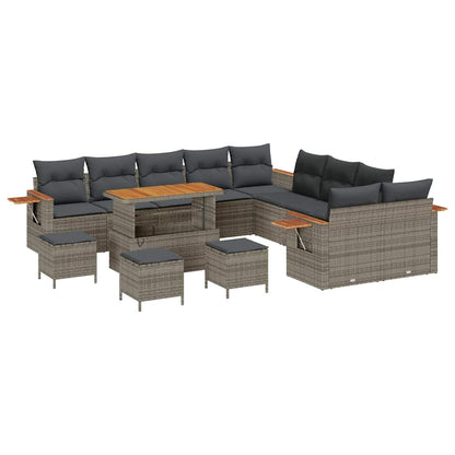 Conjunto de Sofá de Jardim 14 pcs Cinzeto Rattan Sintético
