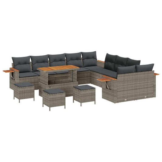Conjunto de Sofá de Jardim 14 pcs Cinzeto Rattan Sintético