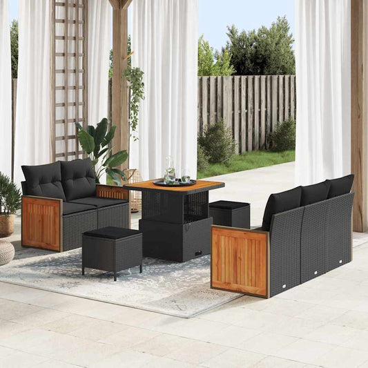 Conjunto de Sofá de Jardim 8 pcs Preto Rattan Sintético