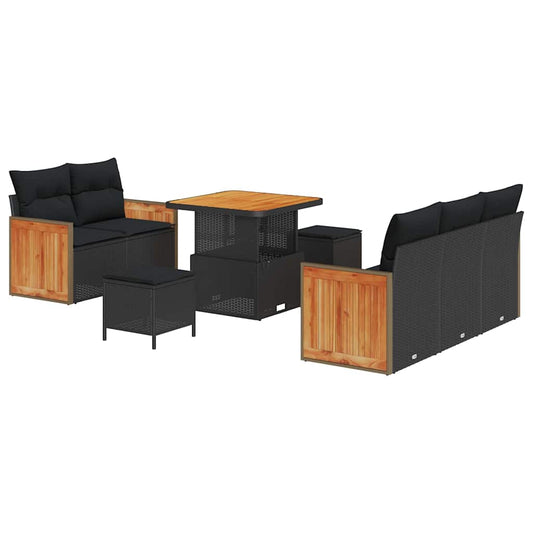 Conjunto de Sofá de Jardim 8 pcs Preto Rattan Sintético
