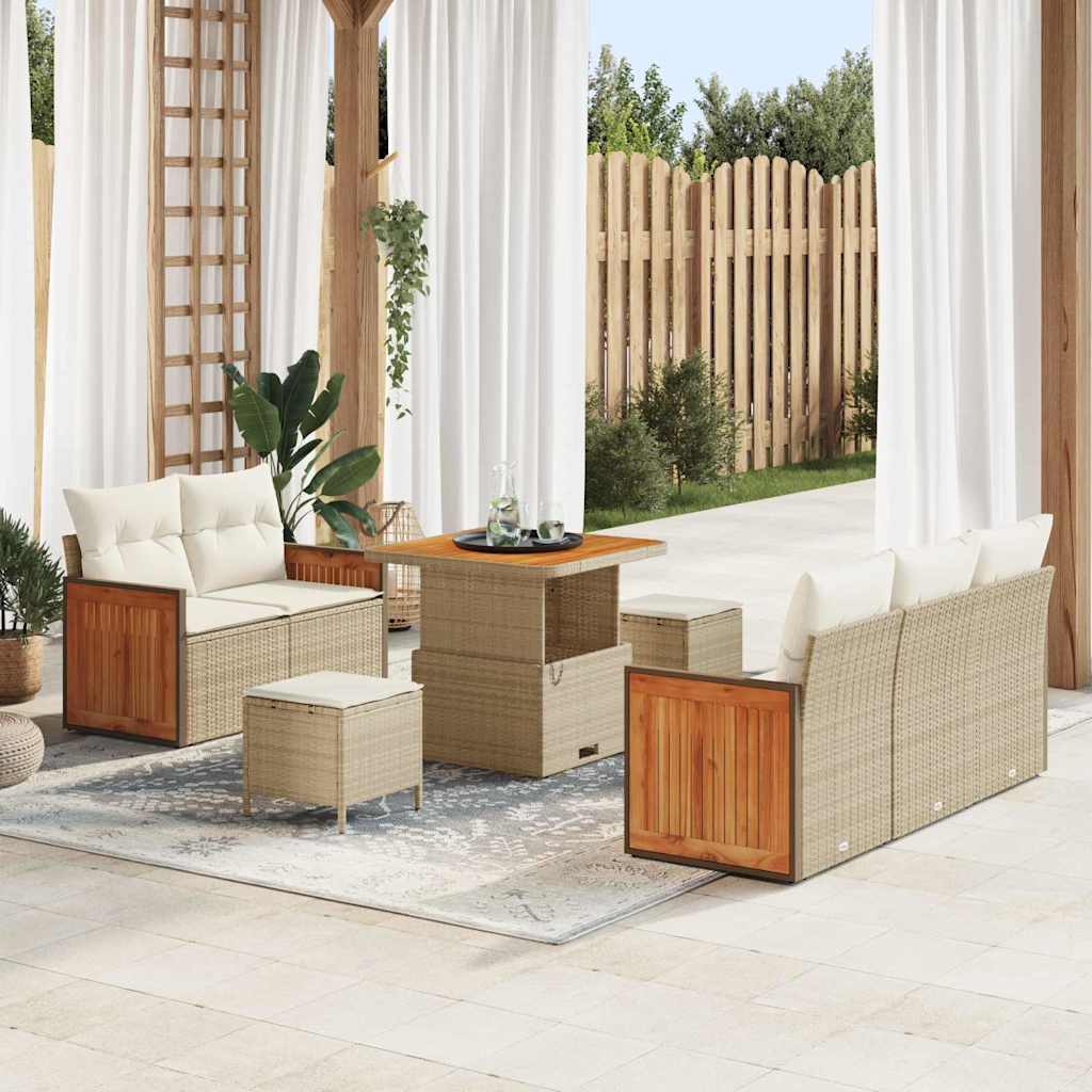 Conjunto de Sofá de Jardim 8 pcs Bege Rattan Sintético