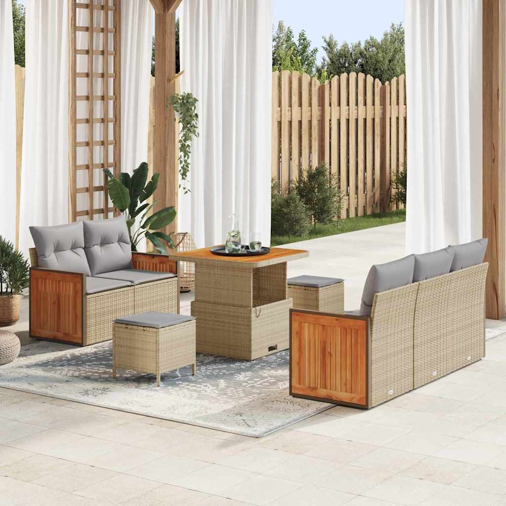 Conjunto de Sofá de Jardim 8 pcs Bege Rattan Sintético