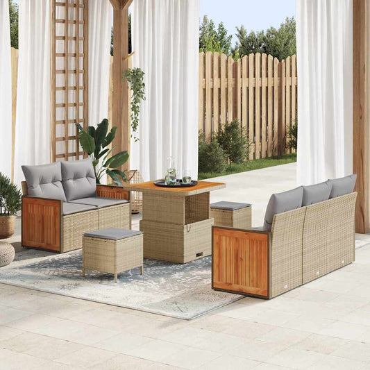 Conjunto de Sofá de Jardim 8 pcs Bege Rattan Sintético
