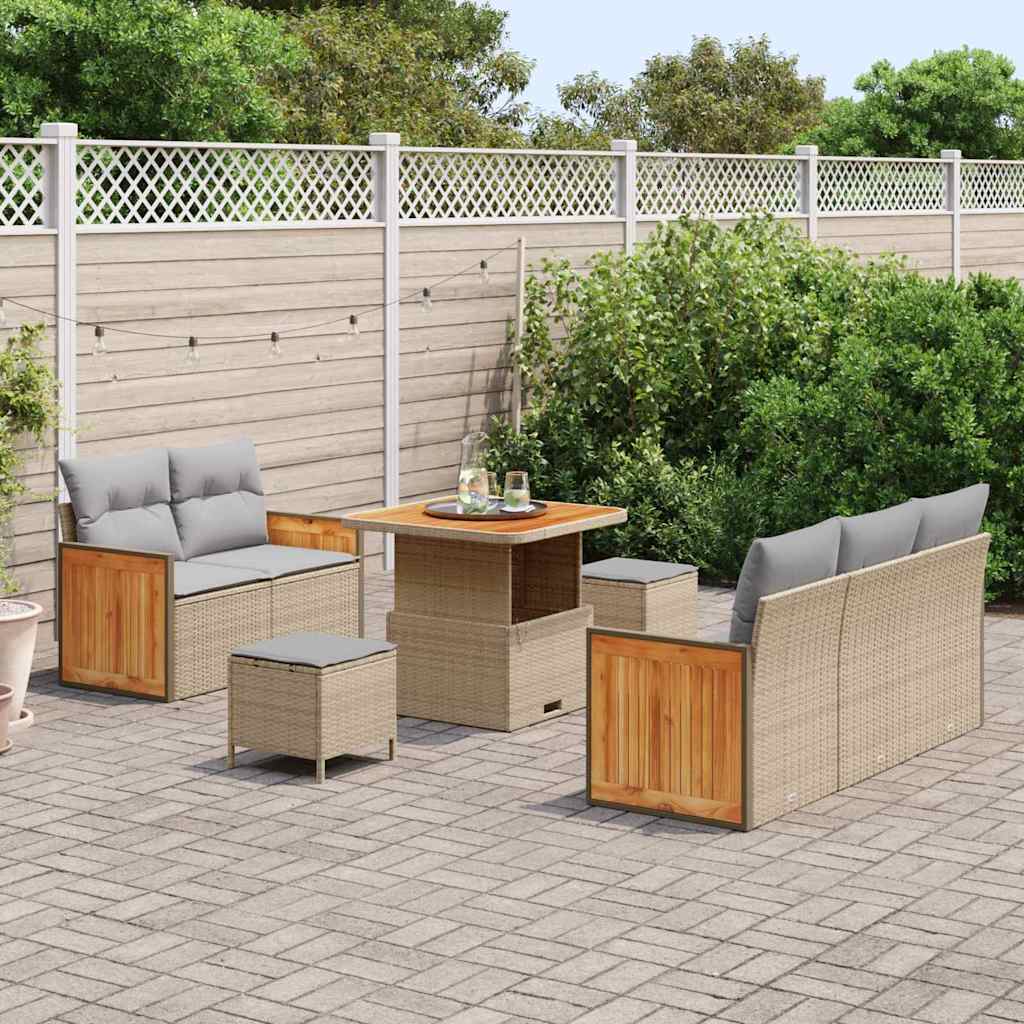 Conjunto de Sofá de Jardim 8 pcs Bege Rattan Sintético