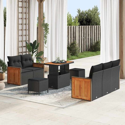 Conjunto de Sofá de Jardim 8 pcs Preto Rattan Sintético