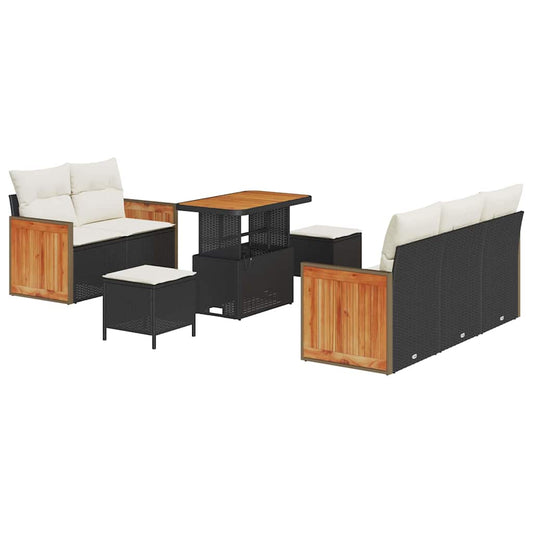 Conjunto de Sofá de Jardim 8 pcs Preto Rattan Sintético
