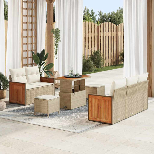 Conjunto de Sofá de Jardim 8 pcs Bege Rattan Sintético