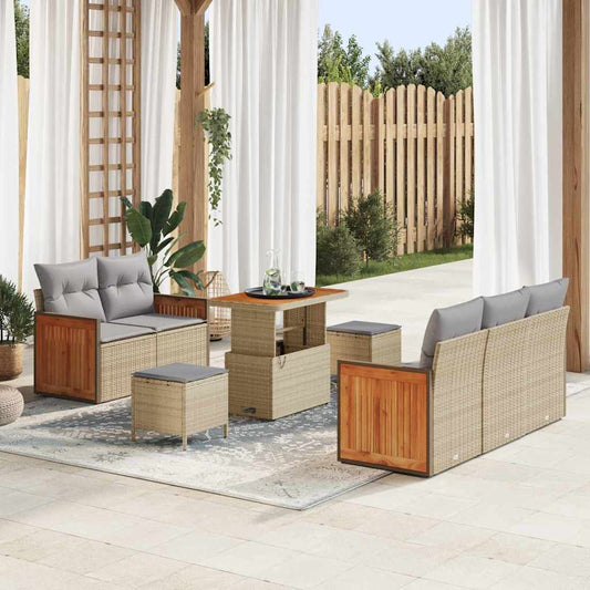 Conjunto de Sofá de Jardim 8 pcs Bege Rattan Sintético
