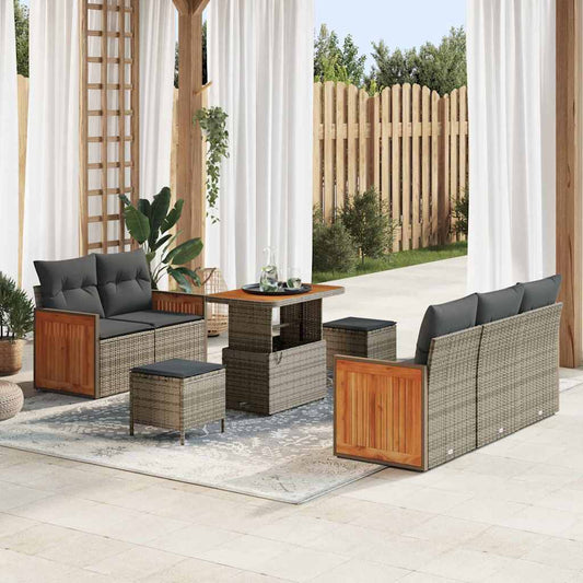 Conjunto de Sofá de Jardim 8 pcs Cinzeto Rattan Sintético