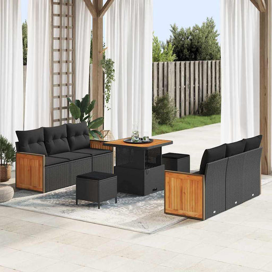 Conjunto de Sofá de Jardim 9 pcs Preto 80 x 80 x 71 cm vime PE