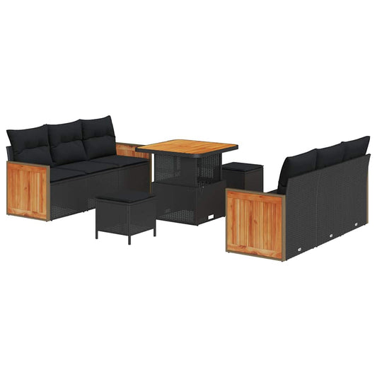 Conjunto de Sofá de Jardim 9 pcs Preto 80 x 80 x 71 cm vime PE