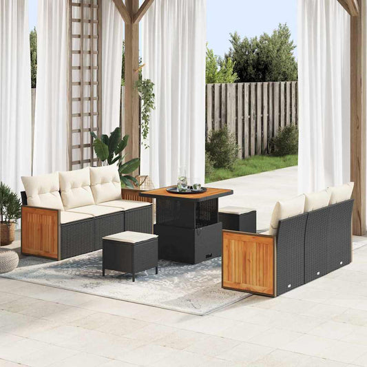 Conjunto de Sofá de Jardim 9 pcs Preto e Creme 80 x 80 x 71 cm