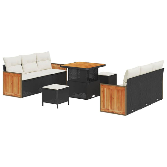 Conjunto de Sofá de Jardim 9 pcs Preto e Creme 80 x 80 x 71 cm