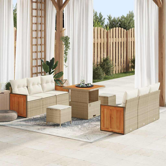 Conjunto de Sofá de Jardim 9 pcs Bege e Creme 80 x 80 x 71 cm