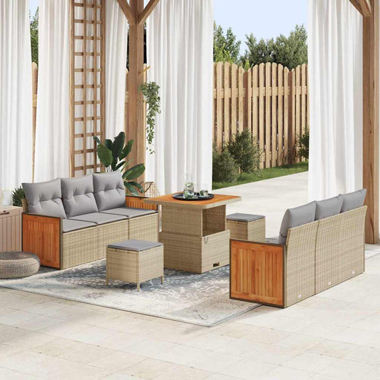 Conjunto de Sofá de Jardim 9 pcs Bege e Cinza Claro