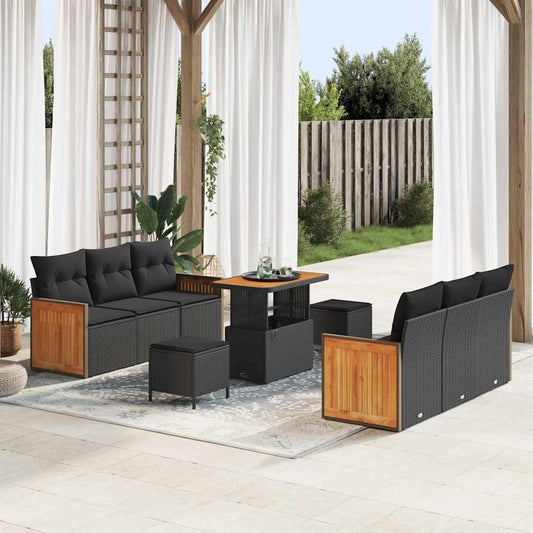 Conjunto de Sofá de Jardim 9 pcs Preto 90 x 55 x 71 cm vime PE