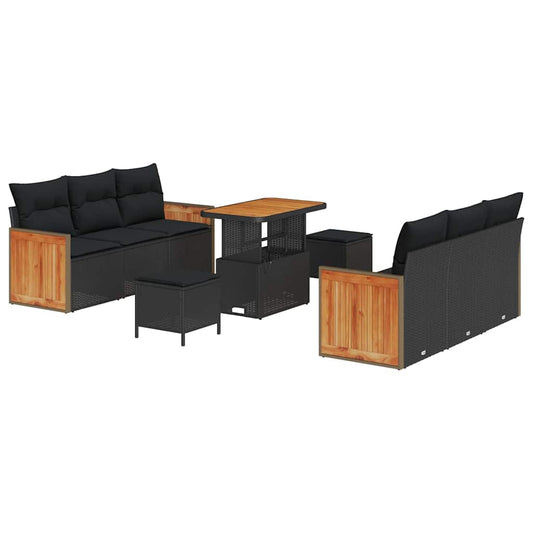 Conjunto de Sofá de Jardim 9 pcs Preto 90 x 55 x 71 cm vime PE