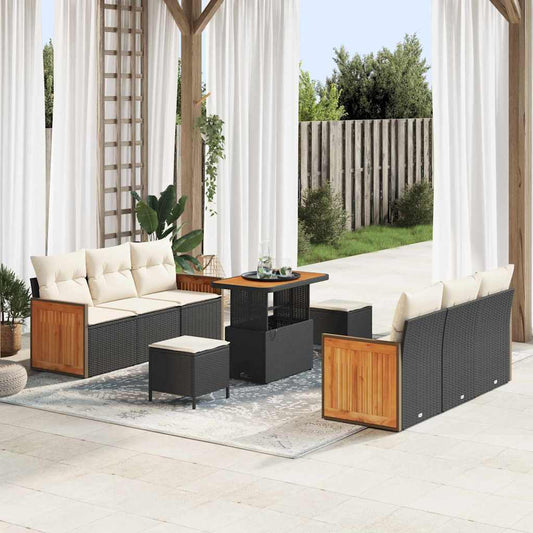 Conjunto de Sofá de Jardim 9 pcs Preto e Creme 90 x 55 x 71 cm