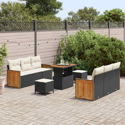 Conjunto de Sofá de Jardim 9 pcs Preto e Creme 90 x 55 x 71 cm