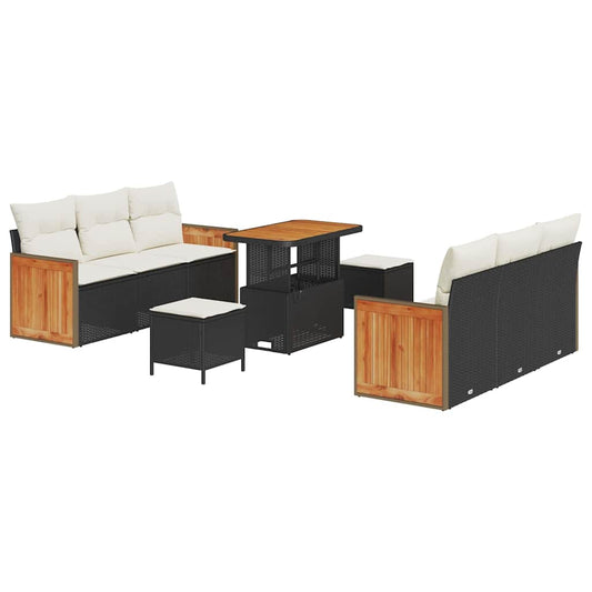 Conjunto de Sofá de Jardim 9 pcs Preto e Creme 90 x 55 x 71 cm
