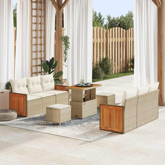 Conjunto de Sofá de Jardim 9 pcs Bege e Creme 90 x 55 x 71 cm